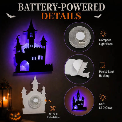 Halloween LED Wall Light Stickers – 8 Pack Glowing Silhouette Decorations | Battery Powered, Peel & Stick, No Drill | Spooky Home & Party Decor