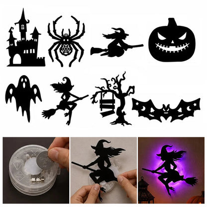 Halloween LED Wall Light Stickers – 8 Pack Glowing Silhouette Decorations | Battery Powered, Peel & Stick, No Drill | Spooky Home & Party Decor